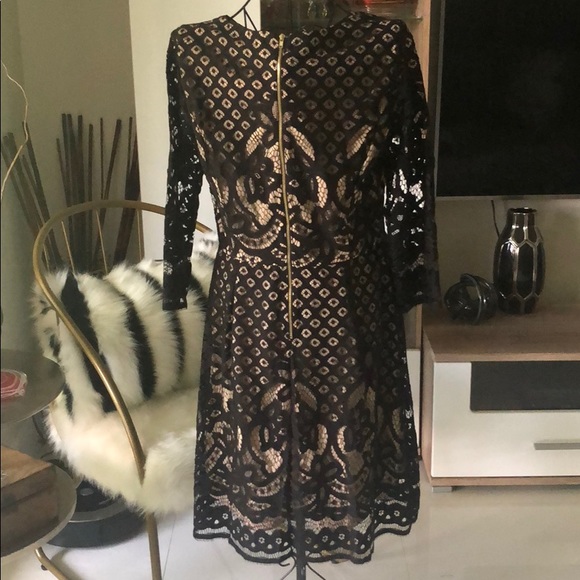 Black Lace Tan Lined Cocktail Dress - Picture 4 of 5